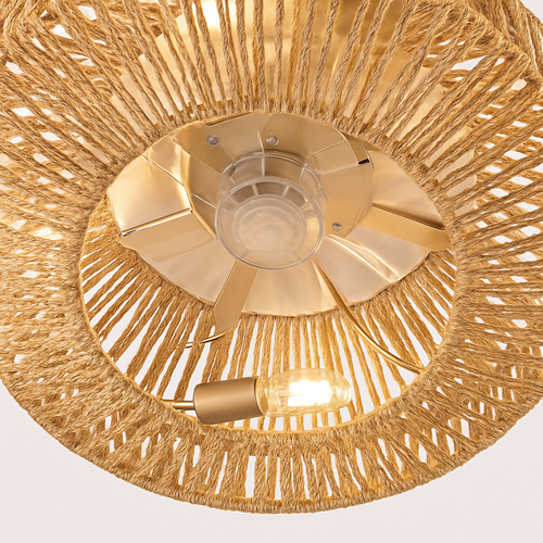 ventilateur de plafond en rotin avec lumière et télécommande vintage - vue 6 sur 7