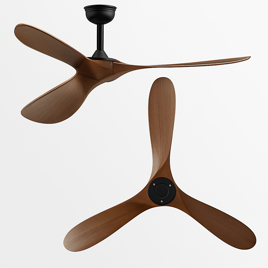 ventilateur de plafond industriel vintage en bois télécommandé sans lumière - vue 9 sur 11