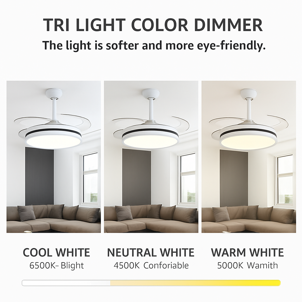 ventilateur de plafond invisible avec lumière lustre suspension ménage - vue 11 sur 14