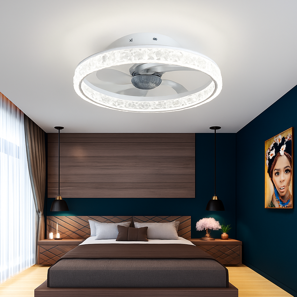 ventilateur de plafond minimaliste avec lumière cristal led télécommande - vue 6 sur 16