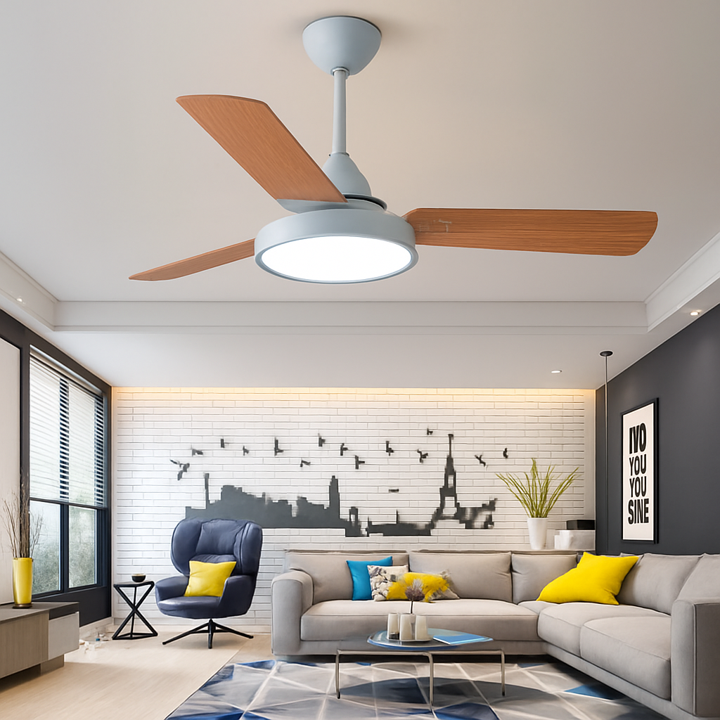 ventilateur de plafond moderne avec lumière et télécommande