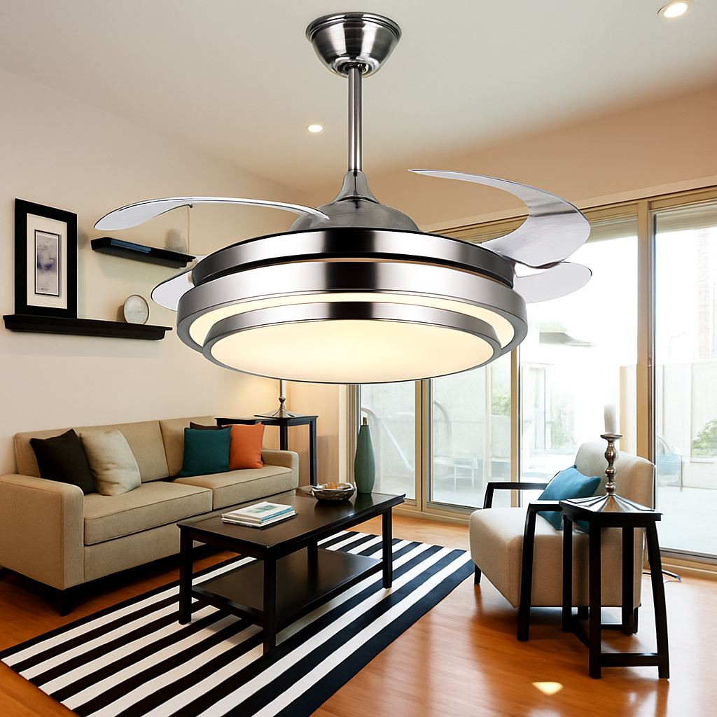 ventilateur de plafond moderne avec lumières et télécommande