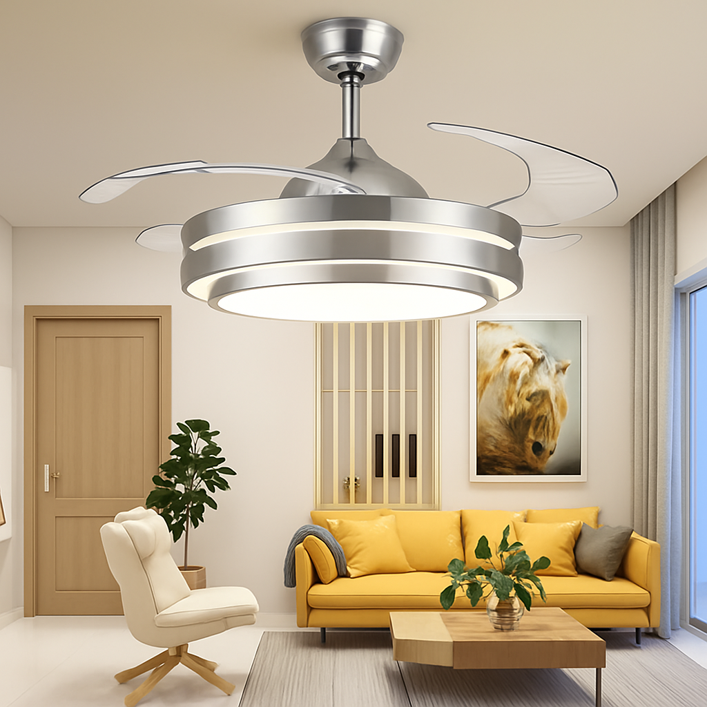 ventilateur de plafond moderne avec lumières et télécommande
