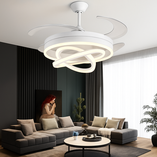 ventilateur de plafond moderne 	 avec lumières led télécommande rechargeable - vue 2 sur 15