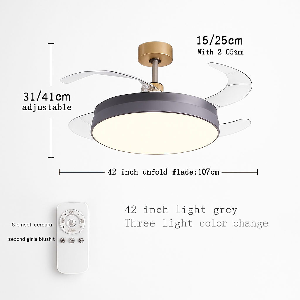 ventilateur de plafond moderne 	 avec lumières led télécommande rechargeable - vue 11 sur 15