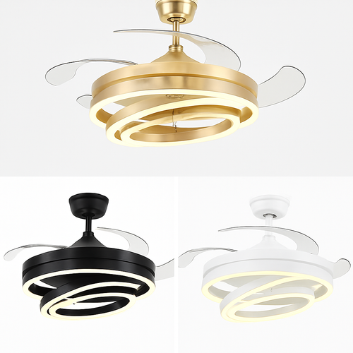 ventilateur de plafond moderne 	 avec lumières led télécommande rechargeable - vue 7 sur 15