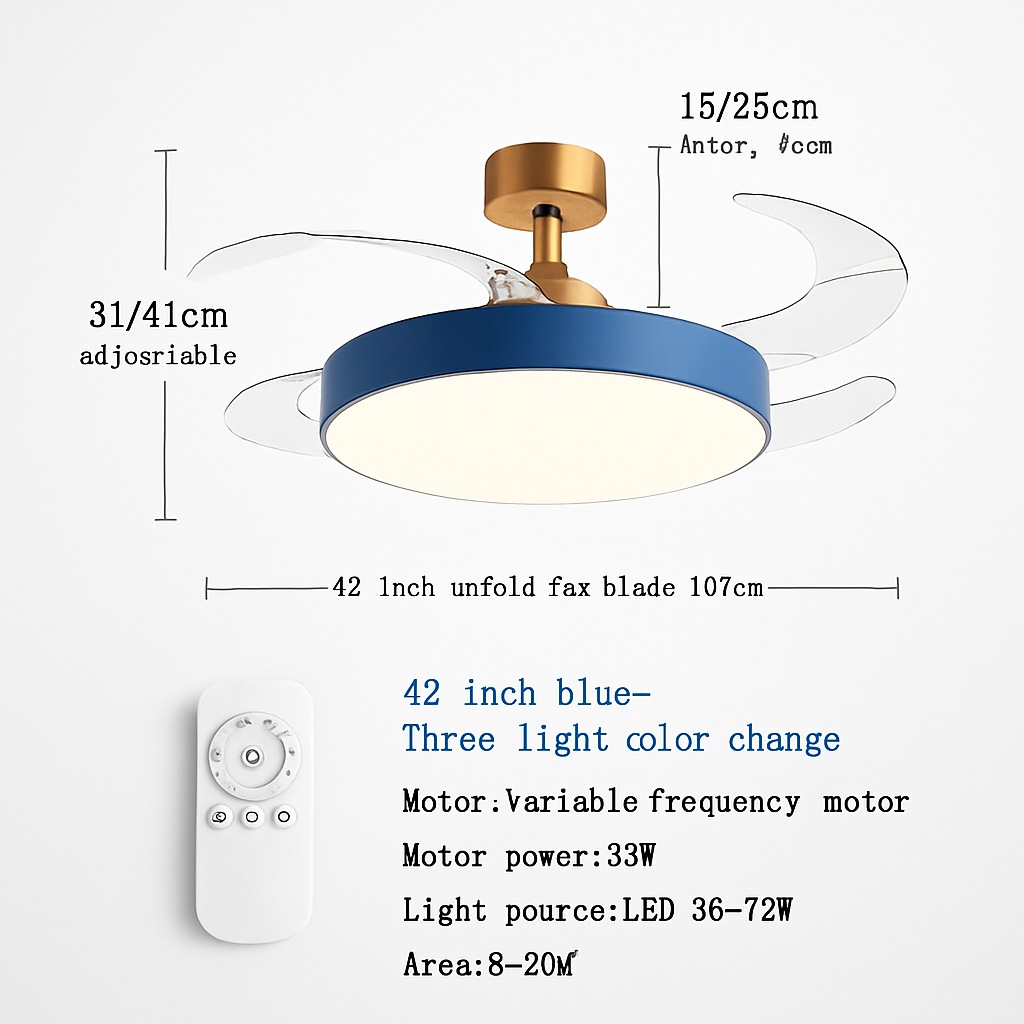 ventilateur de plafond moderne 	 avec lumières led télécommande rechargeable - vue 10 sur 15