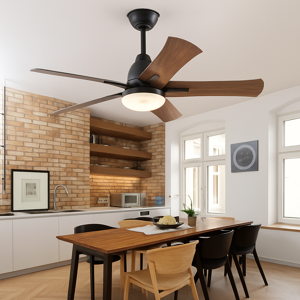 ventilateur de plafond moderne en bois avec télécommande et lumière