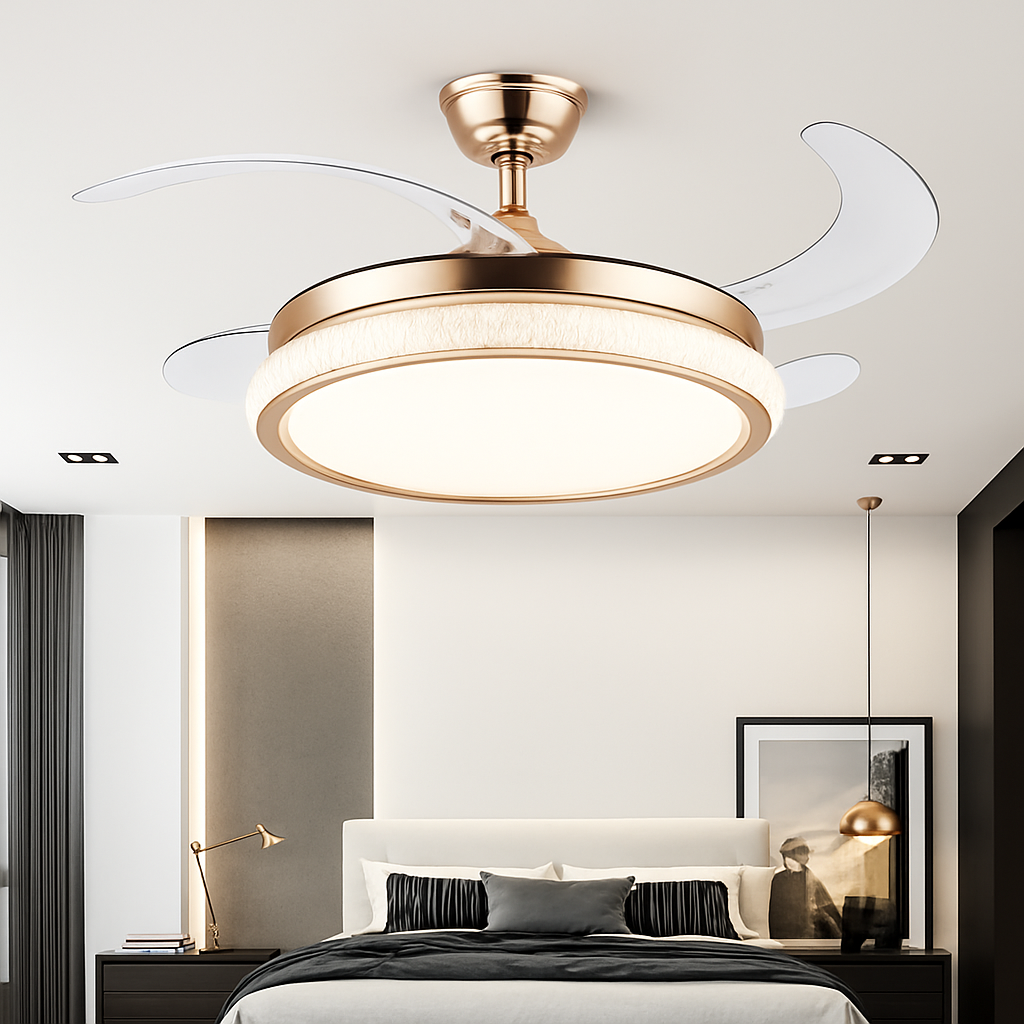 ventilateur de plafond moderne led intelligent avec 4 pales rétractables - vue 3 sur 18