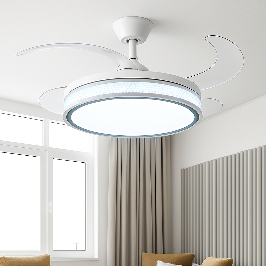 ventilateur de plafond moderne led intelligent avec 4 pales rétractables - vue 4 sur 18