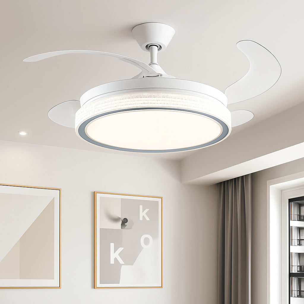 ventilateur de plafond moderne led intelligent avec 4 pales rétractables - vue 5 sur 18