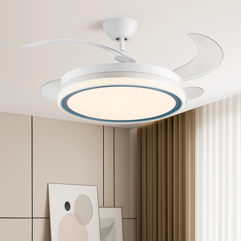 ventilateur de plafond moderne led intelligent avec 4 pales rétractables - vue 6 sur 18