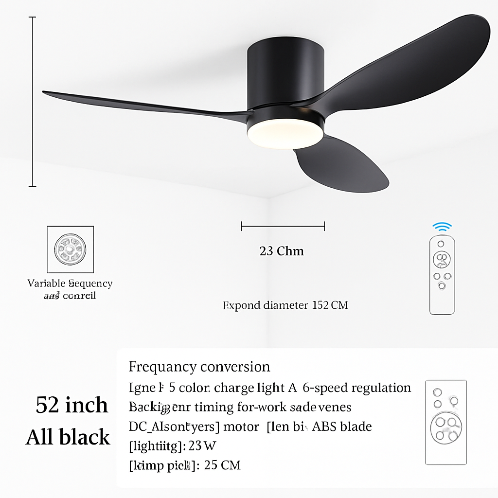 ventilateur de plafond moderne à led télécommande 6 vitesses éclairage intégré - vue 8 sur 17