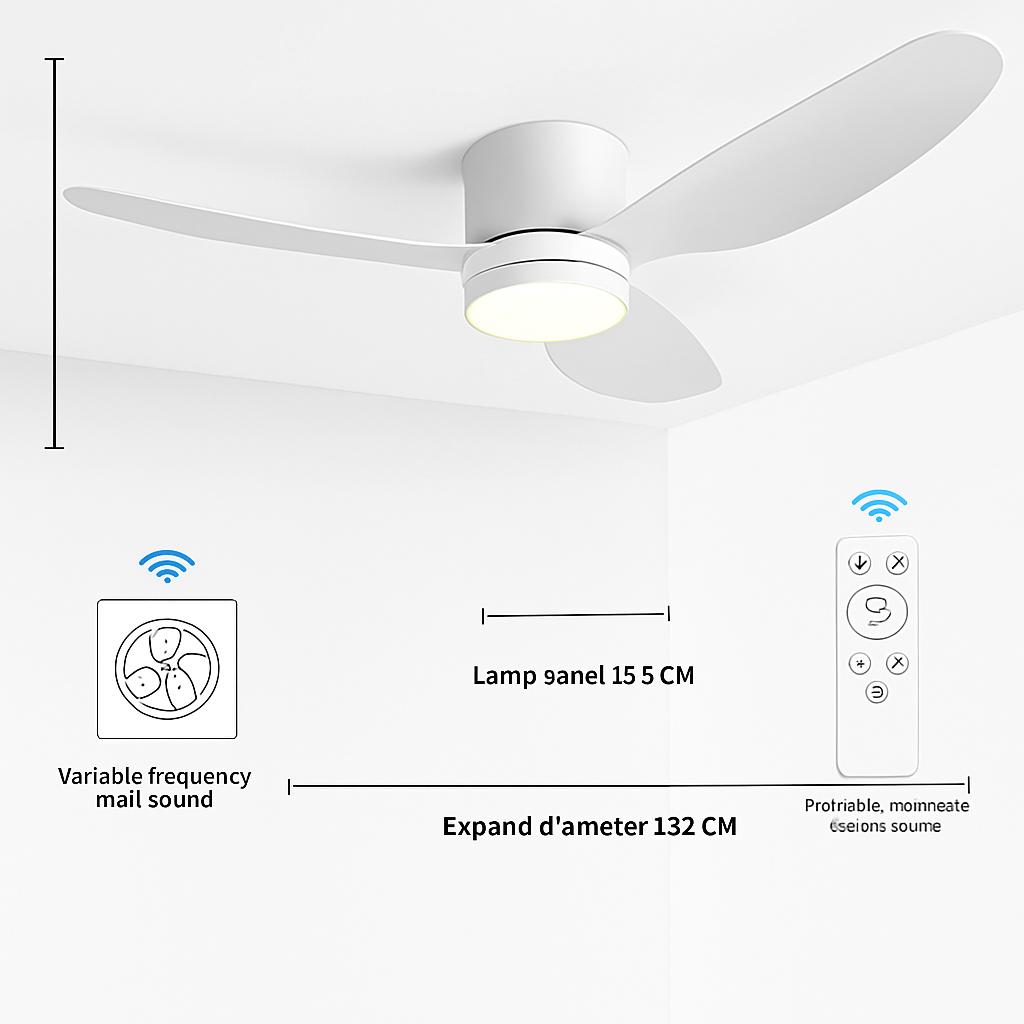 ventilateur de plafond moderne à led télécommande 6 vitesses éclairage intégré - vue 9 sur 17