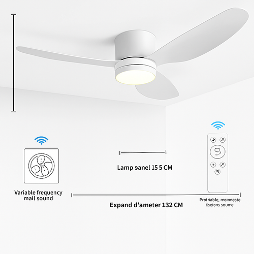 ventilateur de plafond moderne à led télécommande 6 vitesses éclairage intégré - vue 10 sur 17