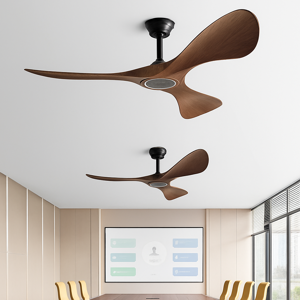 ventilateur de plafond moderne à trois pales avec lumière et télécommande