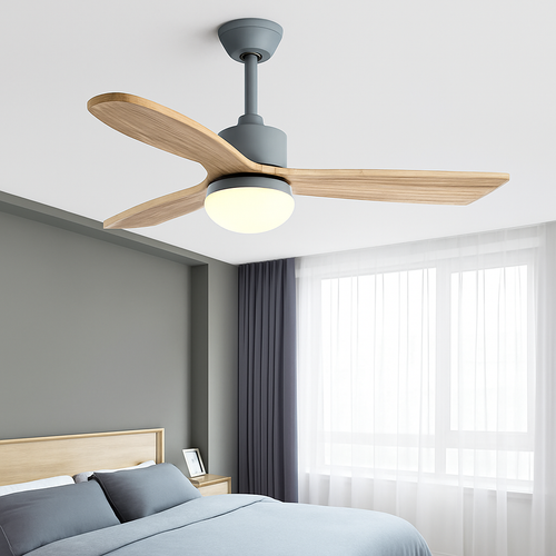 ventilateur de plafond nordique à lumière télécommandée en bois et métal - vue 3 sur 12