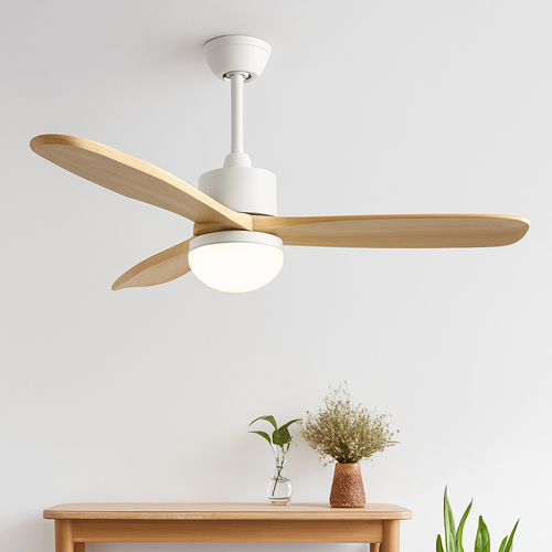 ventilateur de plafond nordique à lumière télécommandée en bois et métal - vue 4 sur 12