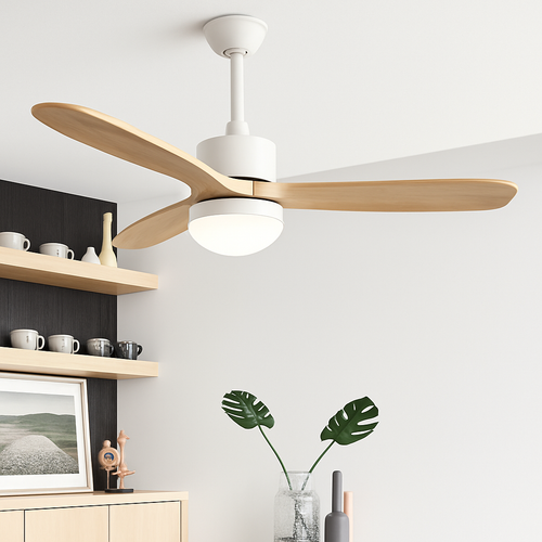 ventilateur de plafond nordique à lumière télécommandée en bois et métal - vue 5 sur 12