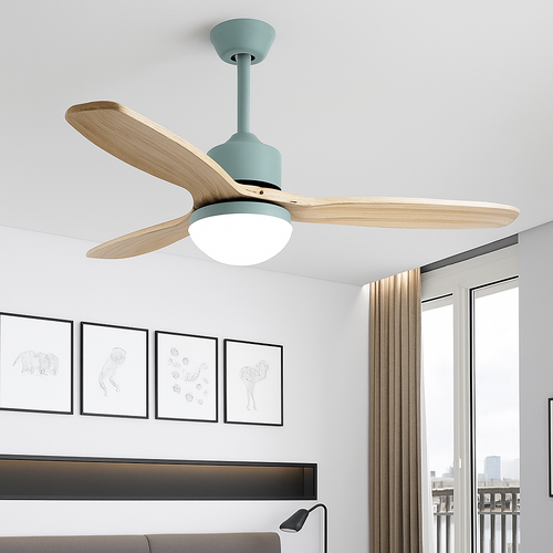 ventilateur de plafond nordique à lumière télécommandée en bois et métal - vue 6 sur 12