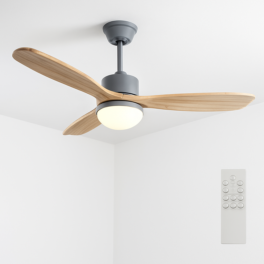 ventilateur de plafond nordique à lumière télécommandée en bois et métal