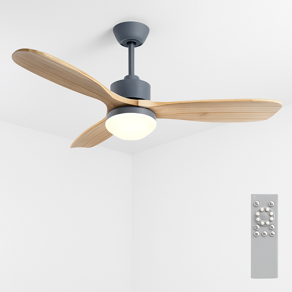 ventilateur de plafond nordique à lumière télécommandée en bois et métal
