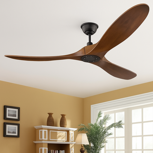 ventilateur industriel en bois télécommandé sans lumière - vue 3 sur 16