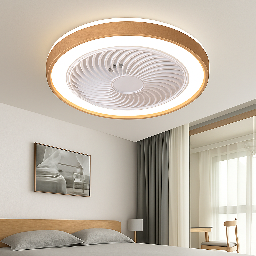 ventilateur électrique moderne en bois avec lumière led à distance