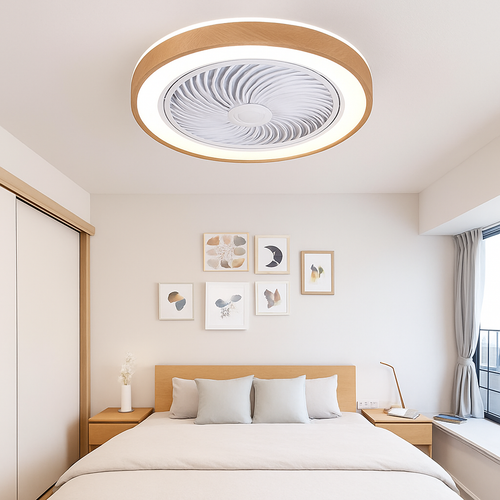 ventilateur électrique moderne en bois avec lumière led à distance - vue 4 sur 7