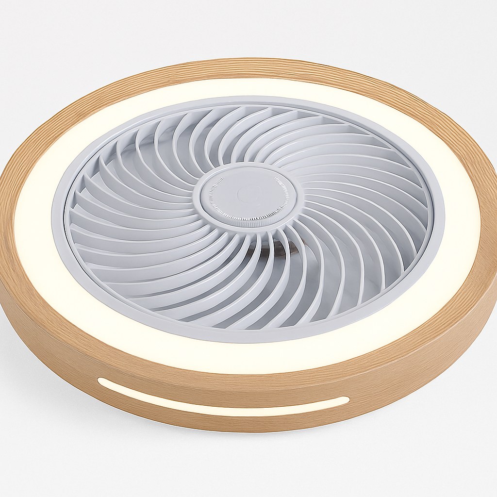 ventilateur électrique moderne en bois avec lumière led à distance - vue 6 sur 7