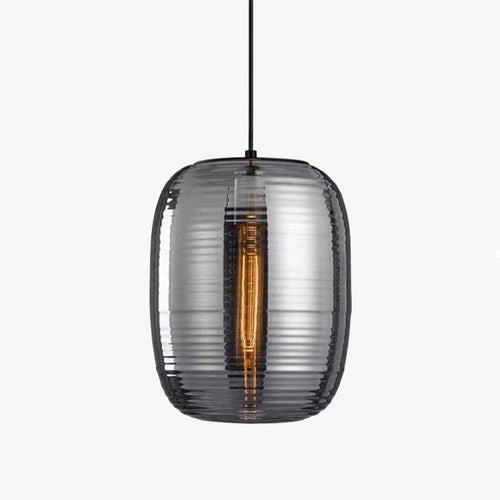 Suspension design LED avec abat-jour arrondi en verre à stripes Loft - vue 2 sur 7