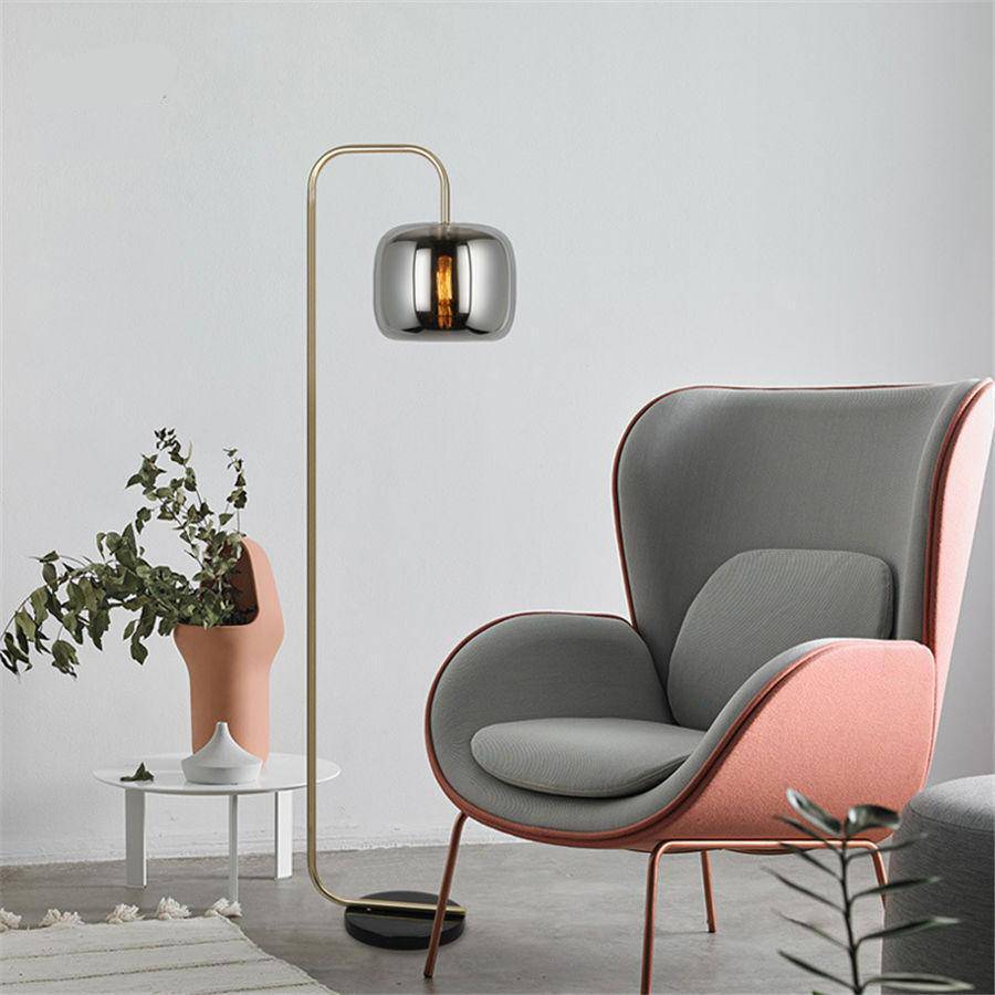 Lampadaire design avec boule en verre fumé Stone - vue 2 sur 5