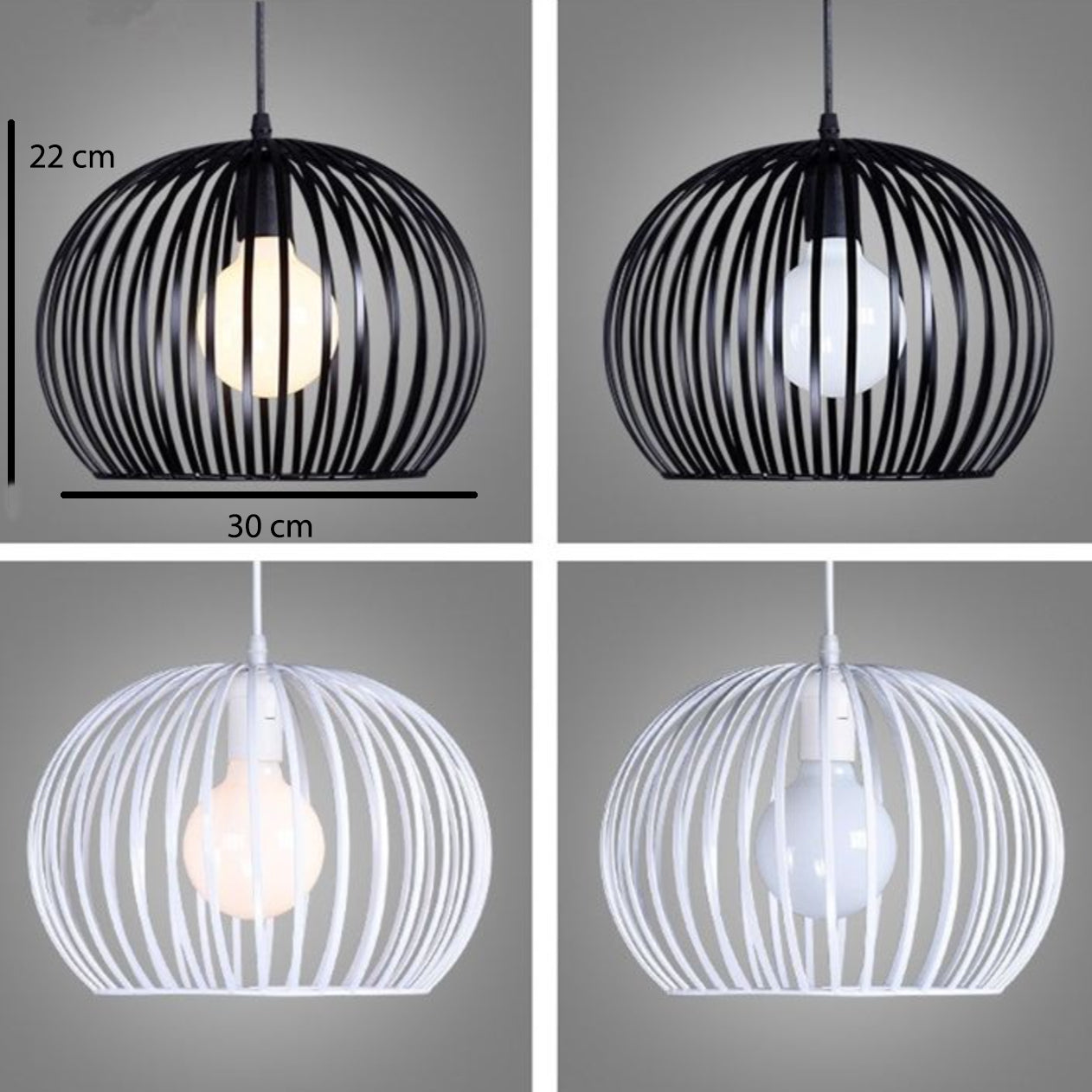 Suspension en cage ronde vintage (noir ou blanc) - vue 6 sur 7