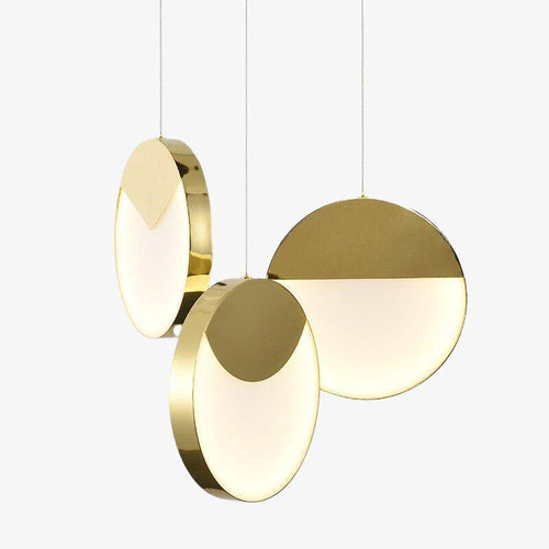 Suspension design LED avec disque aux bords épais dorés - vue 2 sur 8