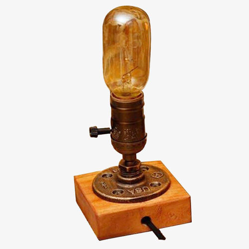 Lampe à poser rétro LED en bois et ampoule Edison Loft Country - vue 2 sur 4
