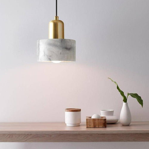 Suspension design LED dorée en marbre blanc Luxury - vue 5 sur 6