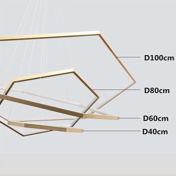Lustre design LED avec anneaux dorés au style géométrique Luxury - vue 5 sur 5