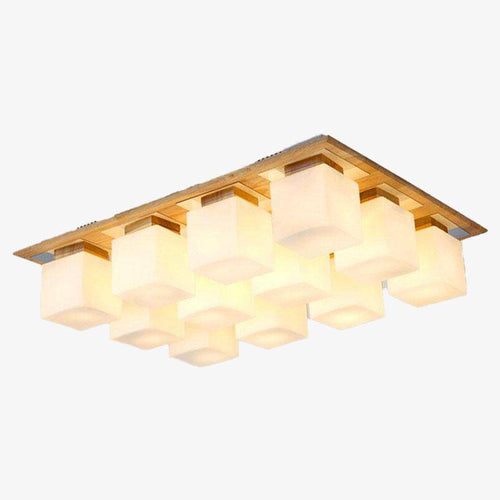 Plafonnier en bois avec plusieurs lampes LED
