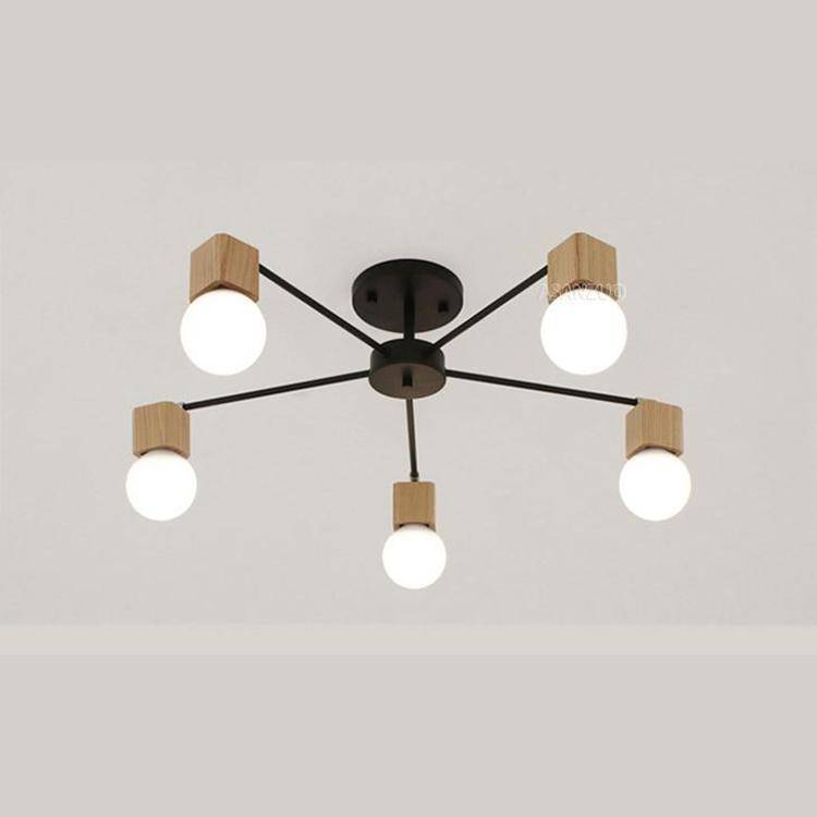 Plafonnier LED en bois et métal à une ou plusieurs lampes - vue 5 sur 8