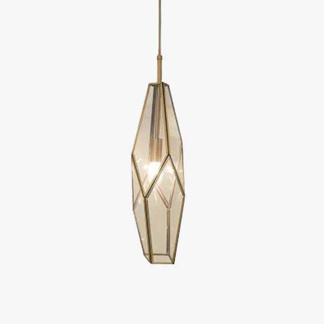 Suspension design dorée en métal et verre de plusieurs formes