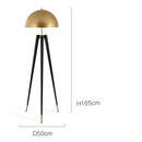 Lampadaire design LED tripod noir avec abat-jour doré Mushroom