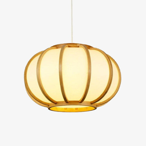 Suspension design en bambou LED avec abat-jour arrondi style japonais - vue 2 sur 5