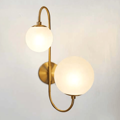 Applique murale moderne LED avec double boule en verre et base dorée - vue 5 sur 7