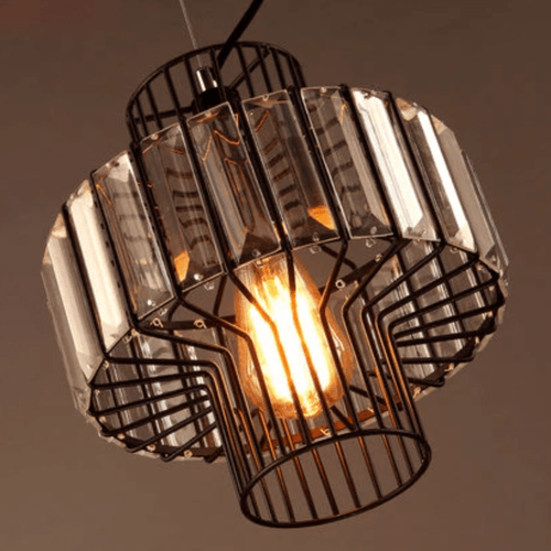 Suspension retro LED avec abat-jour en métal et verre Cristal - vue 4 sur 5