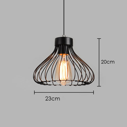 Suspension design industriel avec lampe en cage - vue 8 sur 8