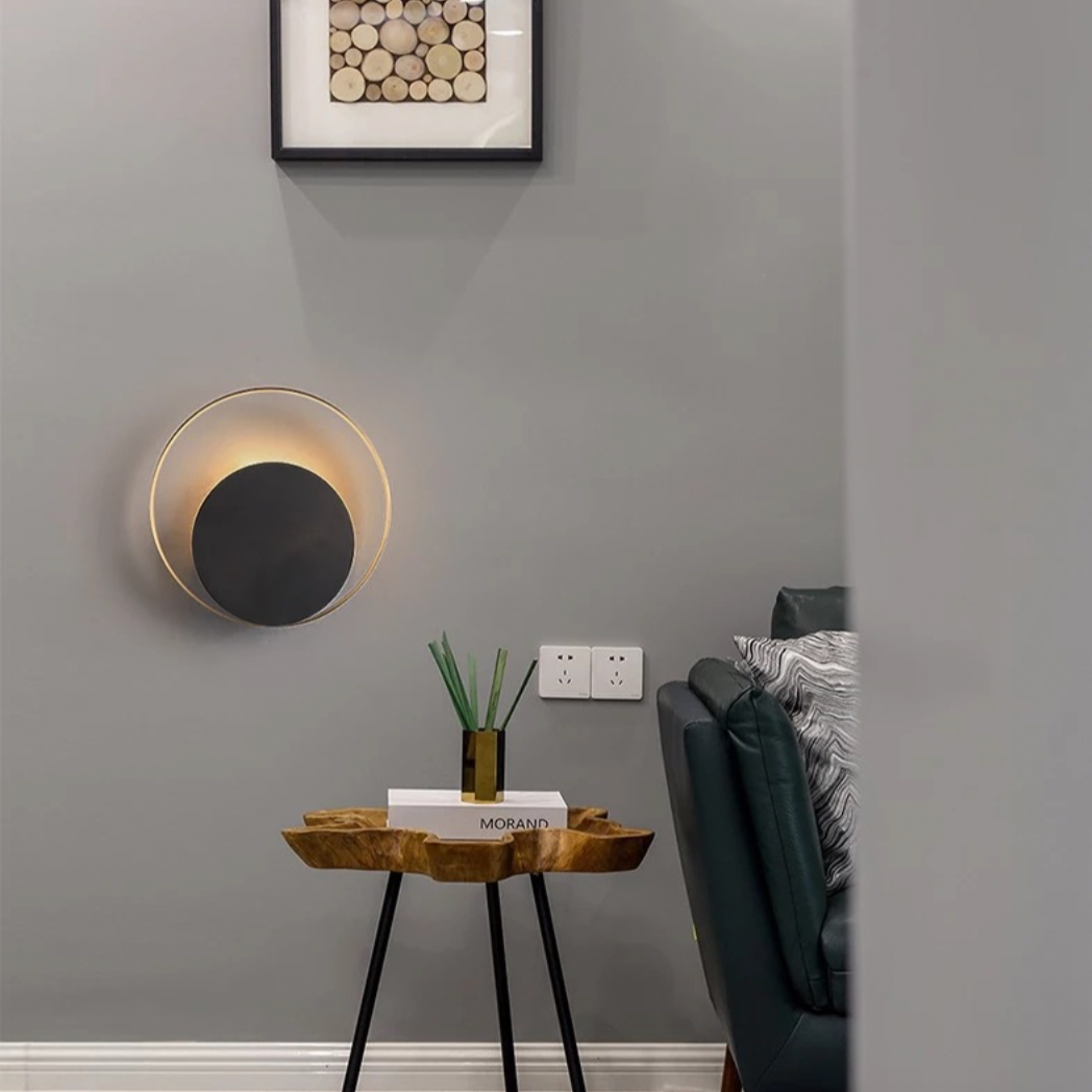 Applique design LED rond et cercles raffinés doré et noir Art - vue 2 sur 7