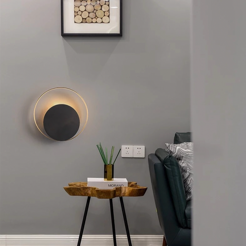 Applique design LED rond et cercles raffinés doré et noir Art - vue 3 sur 7