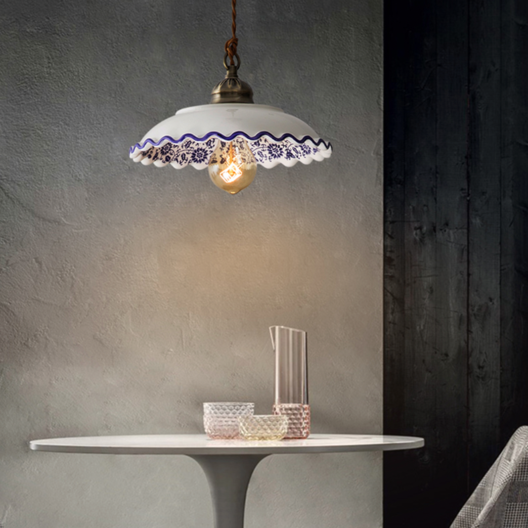 Suspension moderne LED abat-jour en céramique blanc Riya - vue 4 sur 7