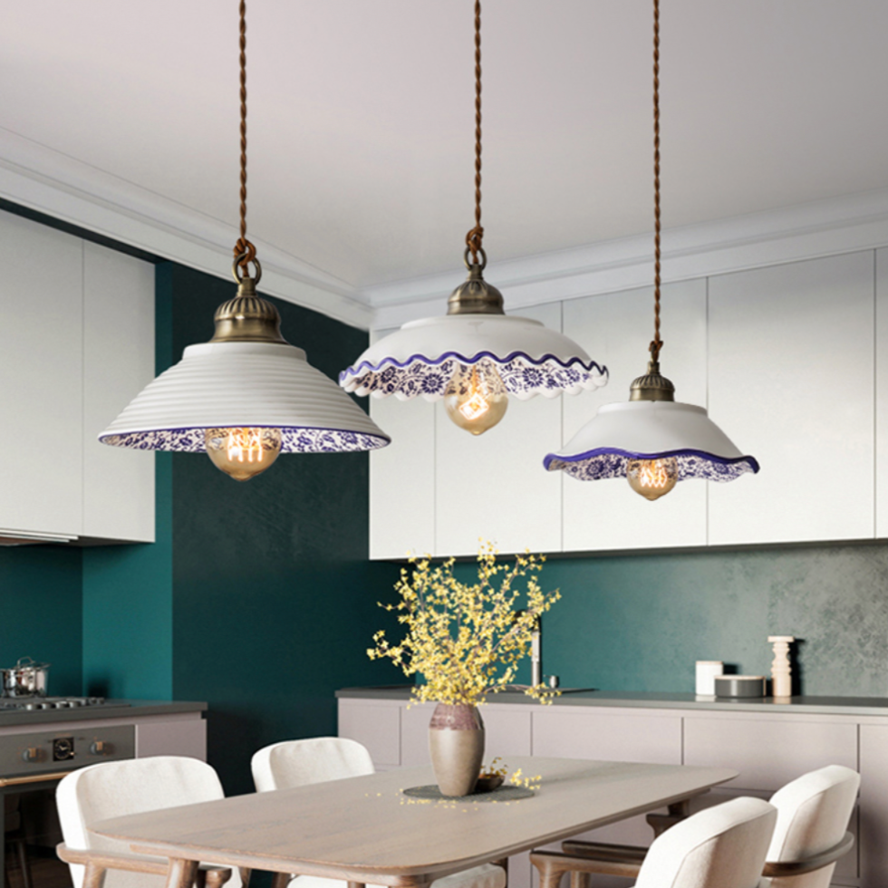 Suspension moderne LED abat-jour en céramique blanc Riya - vue 3 sur 7