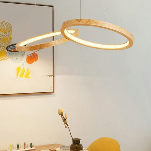 Lustre en bois à LED en cercle Botimi - vue 2 sur 3
